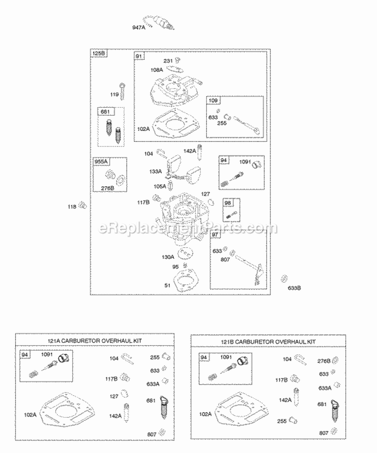 Carburetor Carburetor Overhaul Kit Diagram and Parts List for 294442-0360-01  Briggs and Stratton Engine
